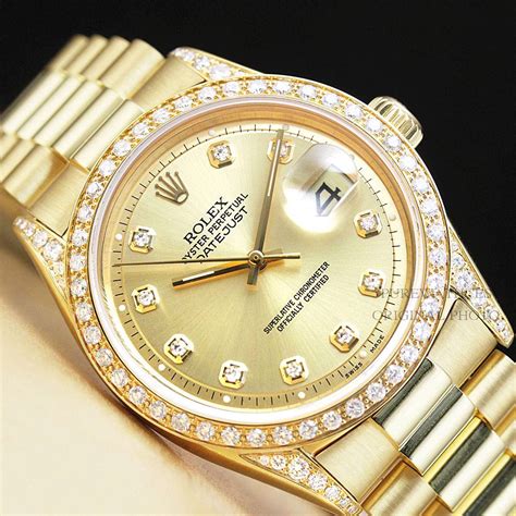 rolex 18k gold datejust president date watch w diamonds|rolex datejust 18k gold men's.